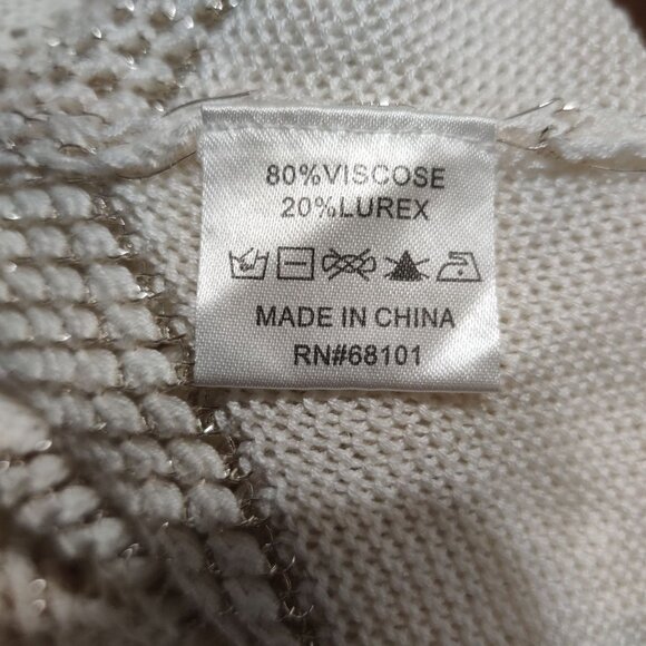 Belldini S M Ivory Metallic Knit Asymmetrical Poncho Sweater Cowl Neck Pullover - Picture 8 of 11